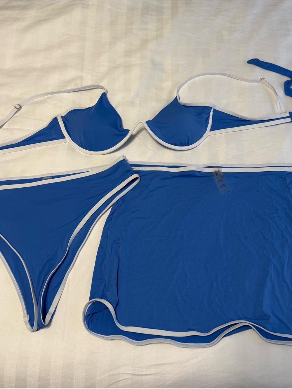 Blue 3-Piece Bikini with White Trim